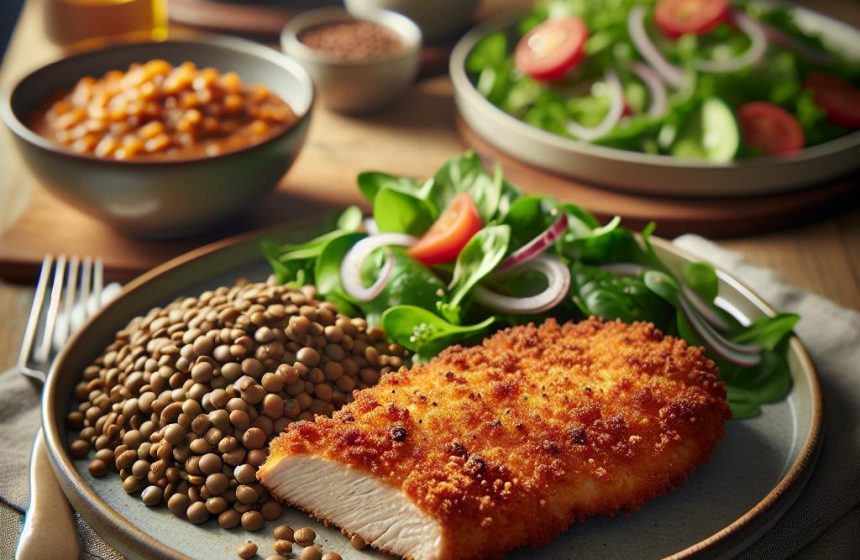 Escalope de Dinde Panée aux Lentilles et Salade Croquante