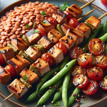 Brochettes de Dinde aux Lentilles de Corail et Haricots Tomates Vinaigrette