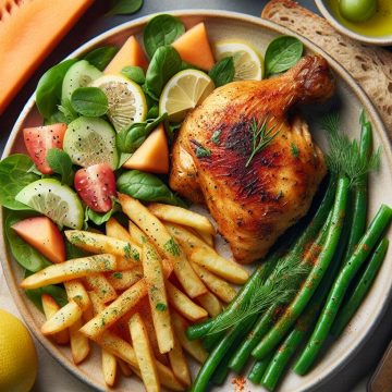 Cuisse de Poulet Rôti et Frites Gourmandes avec Salade Verte
