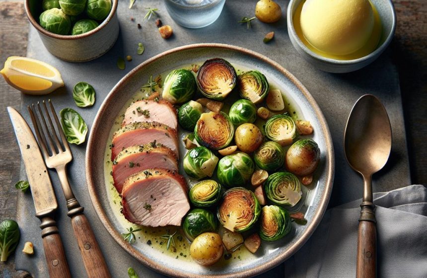 Délice de Porc Rôti aux Choux de Bruxelles et Sorbet Citron
