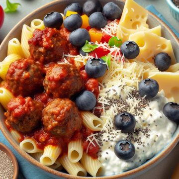 Macaroni aux Boulettes de Bœuf et Fromage Blanc aux Myrtilles