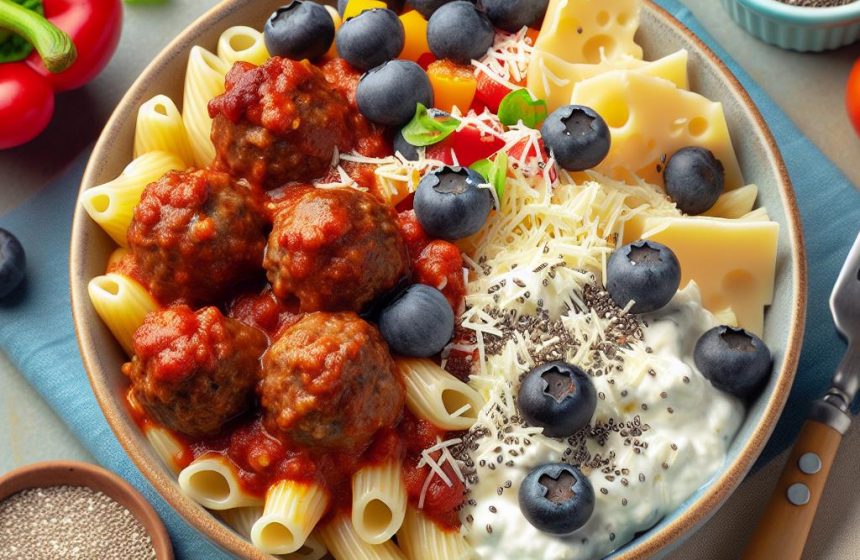 Macaroni aux Boulettes de Bœuf et Fromage Blanc aux Myrtilles