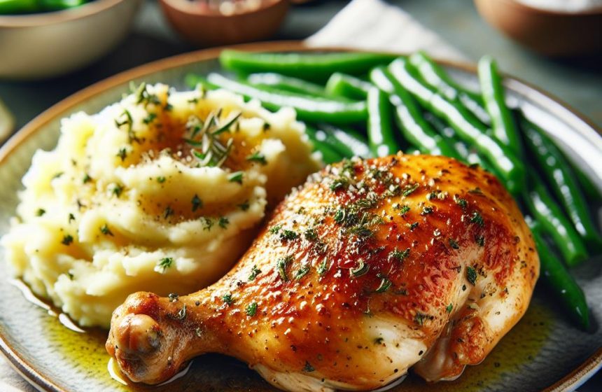 Poulet Rôti Savoureux avec Purée de Pommes de Terre Crémeuse