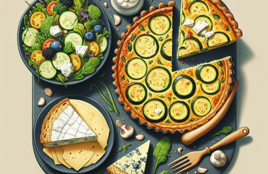 Quiche aux Légumes et Chèvre avec Salade et Pain au Bleu d’Auvergne