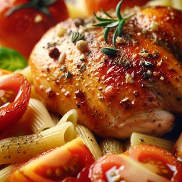 Cuisse de Poulet Rôtie aux Pâtes et Tomate Fraîche