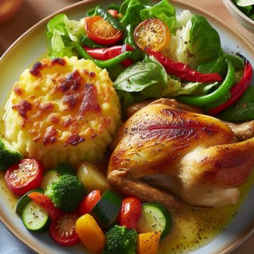 Poulet Basquaise avec Gratin de Pommes de Terre et Salade Verte