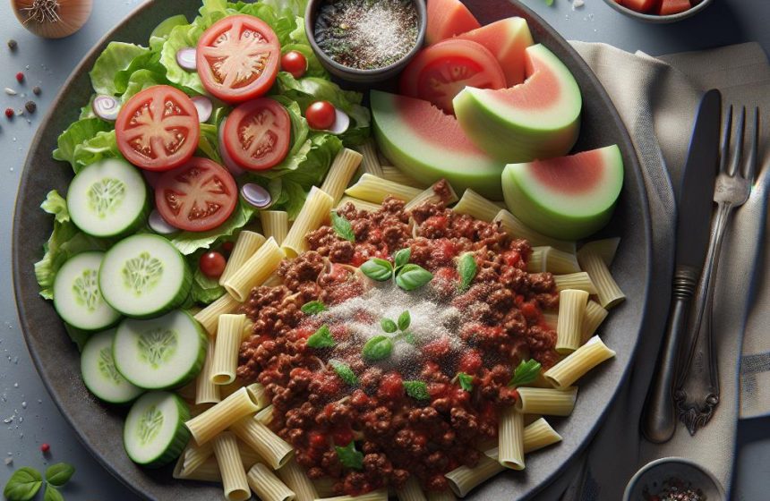Pâtes à la Bolognaise Maison avec Salade Fraîche et Melon