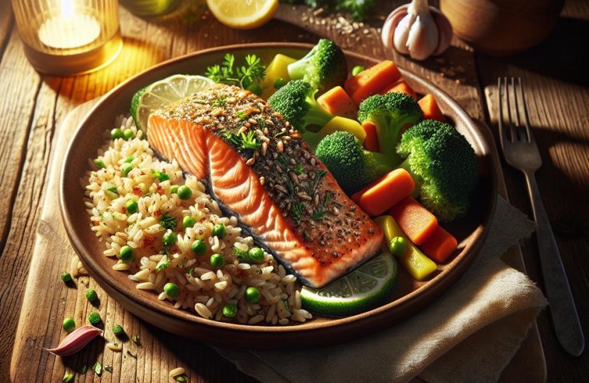 Saumon Savoureux avec Riz et Légumes Colorés
