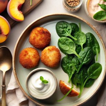 Croquettes de Cabillaud aux Épinards avec Yaourt à la Pêche