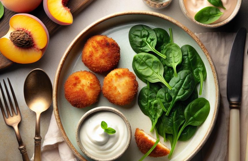 Croquettes de Cabillaud aux Épinards avec Yaourt à la Pêche