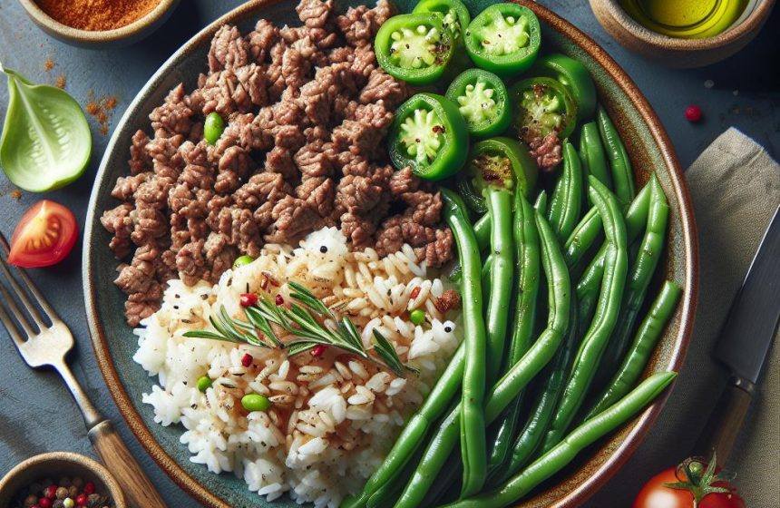 Délice de Steak Haché, Haricots Verts et Riz