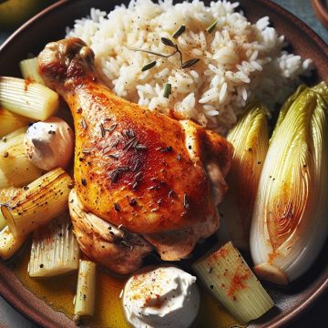 Délice de Poulet Rôti au Paprika avec Riz et Endives Braisées