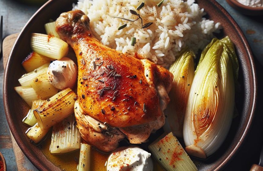 Délice de Poulet Rôti au Paprika avec Riz et Endives Braisées