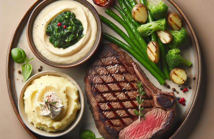 Steak Grillé avec Purée de Pommes de Terre Crémeuse