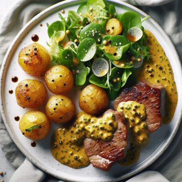 Veau à la Moutarde avec Pommes Grenailles et Salade Verte