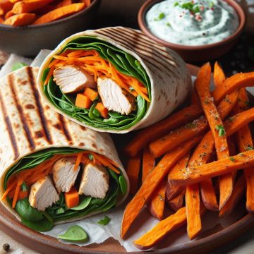 Wrap au Poulet Grillé et Frites de Patates Douces