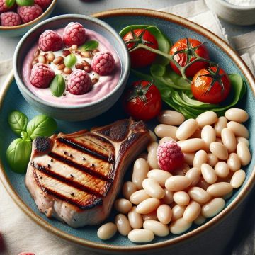 Côte de Porc Grillée aux Haricots Blancs et Tomates Cerises