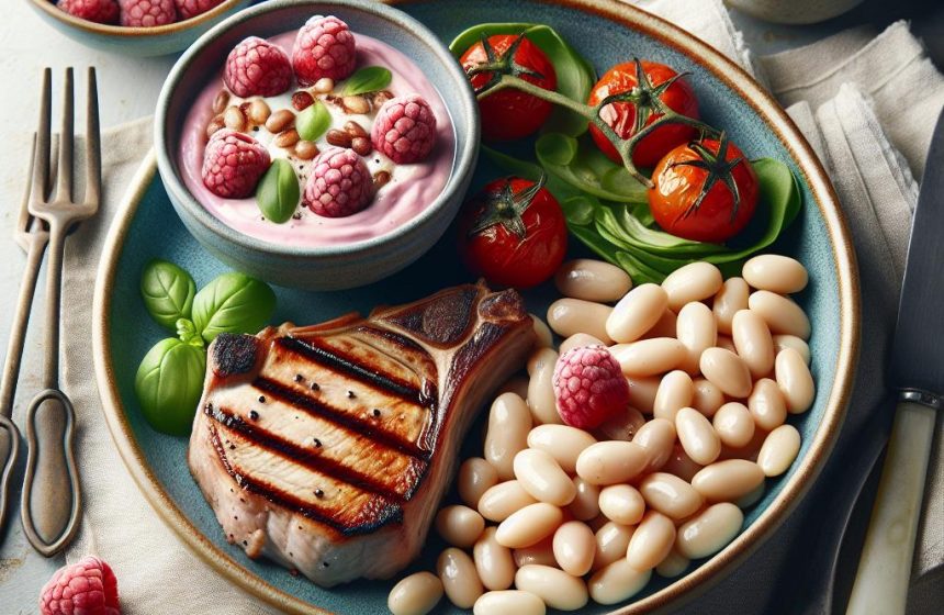Côte de Porc Grillée aux Haricots Blancs et Tomates Cerises