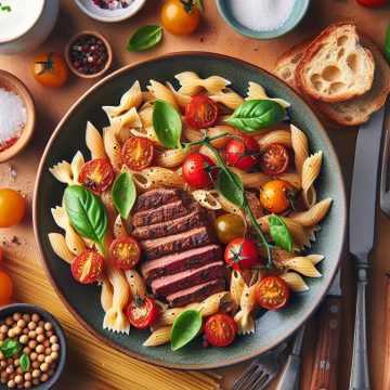 Pâtes aux Tomates Cerises et Steak de Soja