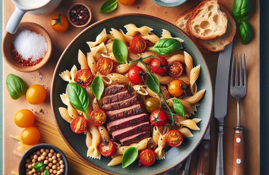 Pâtes aux Tomates Cerises et Steak de Soja