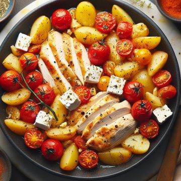 Poulet aux Tomates Cerises et Fêta avec Potatoes au Paprika