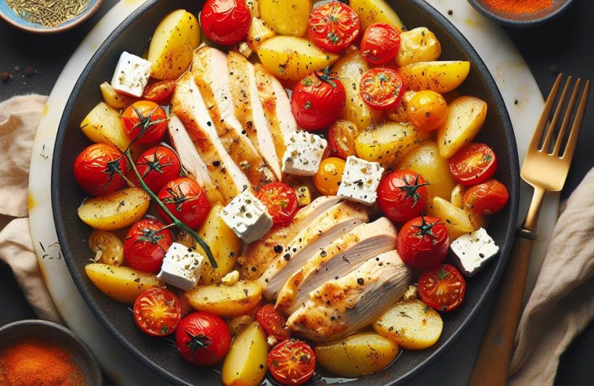 Poulet aux Tomates Cerises et Fêta avec Potatoes au Paprika