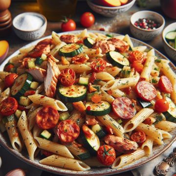 Pâtes au Poulet et Chorizo avec Légumes Frais
