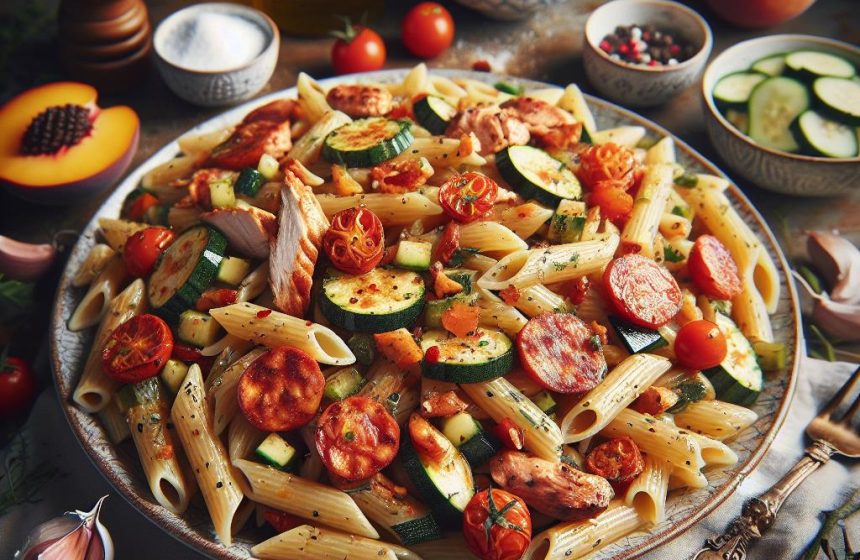 Pâtes au Poulet et Chorizo avec Légumes Frais