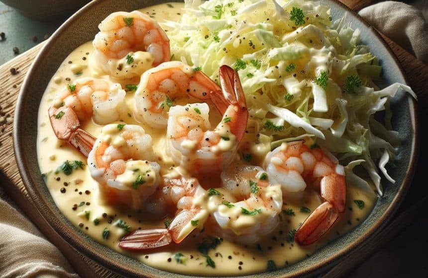 Crevettes à la Sauce Crémeuse avec Salade de Chou