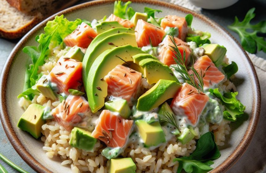 Salade de Riz à l’Avocat et Saumon avec Sauce Crémeuse