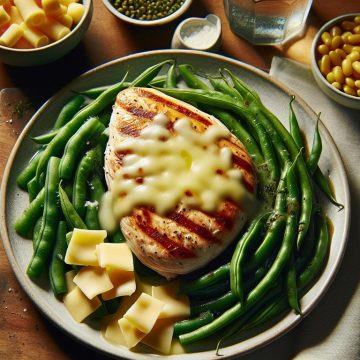 Escalope de Poulet au Fromage Fondu avec Haricots Verts et Jaunes