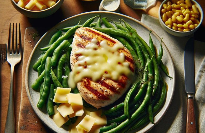 Escalope de Poulet au Fromage Fondu avec Haricots Verts et Jaunes