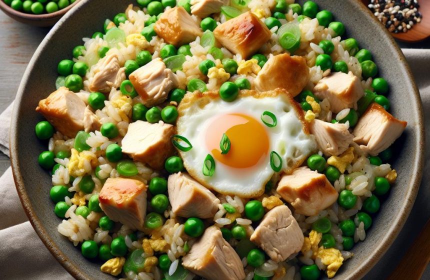 Riz Sauté au Poulet, Petits Pois et Œufs
