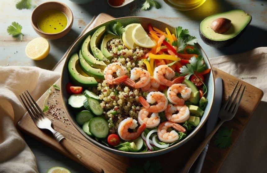 Salade de Crevettes et Quinoa aux Légumes Croquants