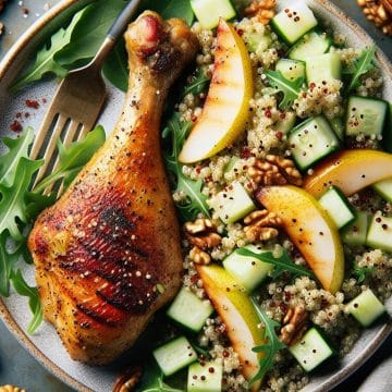 Pilons de Poulet Grillés avec Salade de Quinoa et Poire