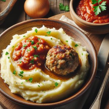 Délice de Purée de Pommes de Terre et Boulette de Viande en Sauce