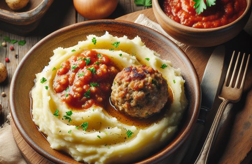 Délice de Purée de Pommes de Terre et Boulette de Viande en Sauce